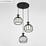 Retro Metal Dome Cage Pendant Light With Milk Glass Shade - 3 Bulb Indoor Hanging Fixture In