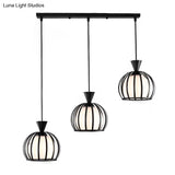 Retro Metal Dome Cage Pendant Light With Milk Glass Shade - 3 Bulb Indoor Hanging Fixture In
