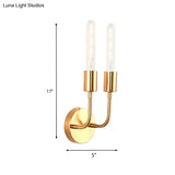 Retro Metal Gold Wall Lamp With Exposed Bulb - 1/2-Light Sconce For Porch