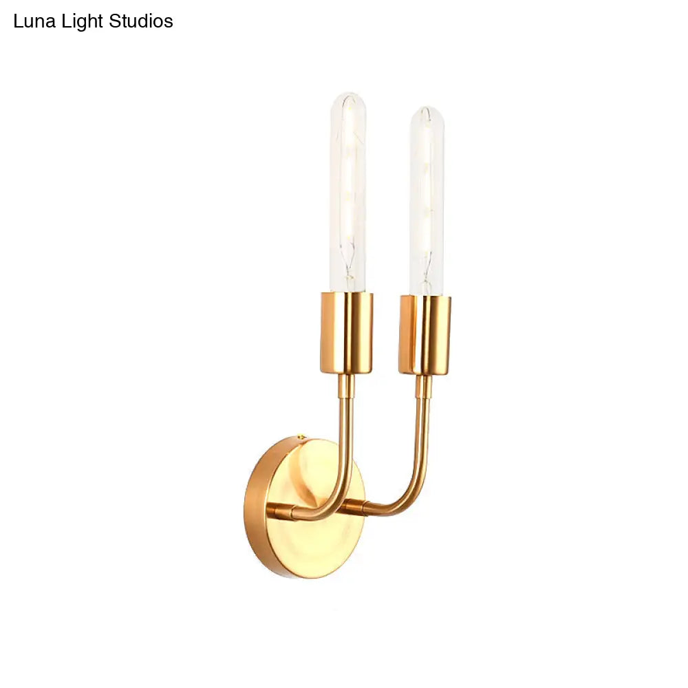 Retro Metal Gold Wall Lamp With Exposed Bulb - 1/2-Light Sconce For Porch