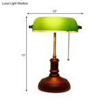 Retro Metal Lounge Table Lamp: Nightstand Light With Green Half-Oblong Shade & Pull Chain