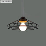 Retro Metal Pendant Light With Barrel/Cylinder Cage Shade - Bedroom Hanging Lamp In Black