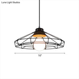 Retro Metal Pendant Light With Barrel/Cylinder Cage Shade - Bedroom Hanging Lamp In Black