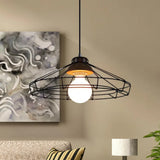 Retro Metal Pendant Light With Barrel/Cylinder Cage Shade - Bedroom Hanging Lamp In Black / Saucer
