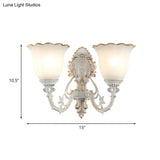 Retro Metal Sconce With 2 Bulbs And White Glass Shade For Bedroom Walls