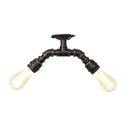 Retro Metallic Bare Bulb Indoor Semi Flush Mount 2-Light Ceiling Lamp In Antique Silver/Aged
