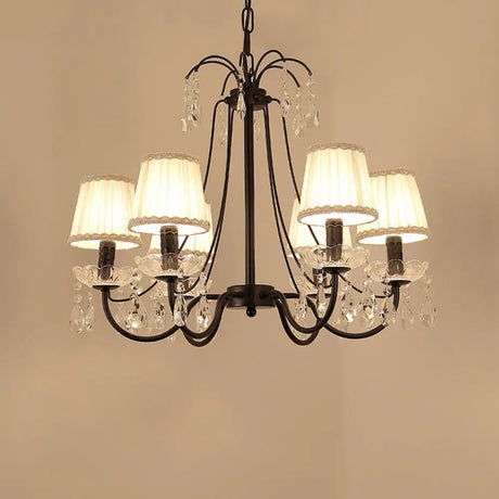 Retro Metallic Black Chandelier With Crystal Pendant - Elegant Swooping Arm Lighting Fixture 6 /