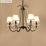 Retro Metallic Black Chandelier With Crystal Pendant - Elegant Swooping Arm Lighting Fixture