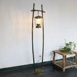 Retro Metallic Bronze Floor Lamp With Oil Light Accent - 1-Bulb Reading