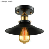 Retro Metallic Semi Flush Mount Ceiling Light - Black/Rust Cone Shade 1 Head Close To Lighting For