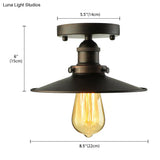 Retro Metallic Semi Flush Mount Ceiling Light - Black/Rust Cone Shade 1 Head Close To Lighting For