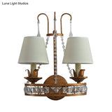 Retro Metallic Wall Mount Lamp With Fabric Shade - Rustic 2-Head Candelabra Lighting Idea