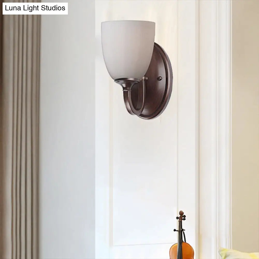 Retro Milk Glass Wall Lamp With Metal Backplate For Living Room