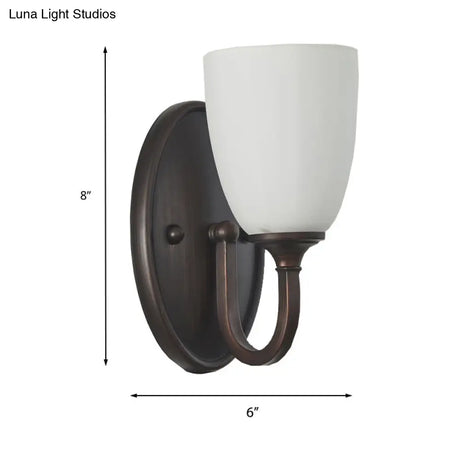 Retro Milk Glass Wall Lamp With Metal Backplate For Living Room