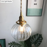 Retro Mini Hanging Light With Oval Green Glass Drop Pendant In Brass