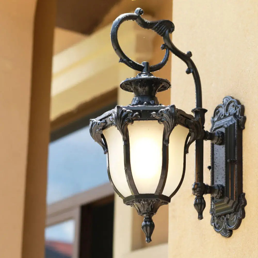 Retro Opaline Glass Bell Wall Mount Sconce - Vintage Style Patio Light Fixture (1-Bulb) Black / 9.5