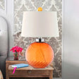 Retro Orange Sphere Glass Table Lamp With Fabric Barrel Shade - 1-Bulb Bedroom Light