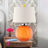 Retro Orange Sphere Glass Table Lamp With Fabric Barrel Shade - 1-Bulb Bedroom Light