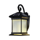 Retro Outdoor Led Wall Lighting: Ribbed Glass Square Solar Light In Black /