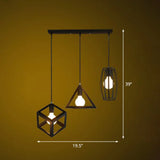 Retro Pendant Ceiling Light With Iron Frame - 3 Bulbs Multi Lamp Ideal For Restaurants Black /