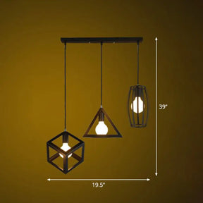 Retro Pendant Ceiling Light With Iron Frame - 3 Bulbs Multi Lamp Ideal For Restaurants Black /
