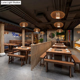 Retro Rattan Woven Pendant Light Kit For Tearoom With Brown Suspension And 1 Bulb