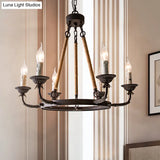 Retro Rustic Candelabra Chandelier With Hemp Rope Cord - Perfect For Living Room Pendant Lighting