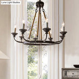 Retro Rustic Candelabra Chandelier With Hemp Rope Cord - Perfect For Living Room Pendant Lighting