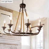 Retro Rustic Candelabra Chandelier With Hemp Rope Cord - Perfect For Living Room Pendant Lighting