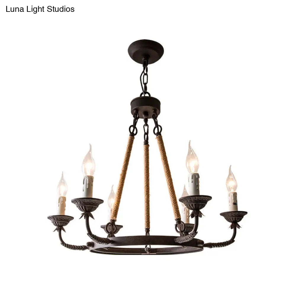 Retro Rustic Candelabra Chandelier With Hemp Rope Cord - Perfect For Living Room Pendant Lighting