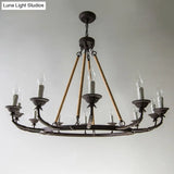 Retro Rustic Candelabra Chandelier With Hemp Rope Cord - Perfect For Living Room Pendant Lighting