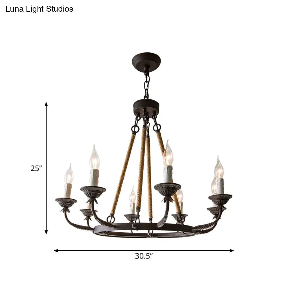 Retro Rustic Candelabra Chandelier With Hemp Rope Cord - Perfect For Living Room Pendant Lighting
