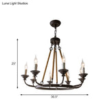 Retro Rustic Candelabra Chandelier With Hemp Rope Cord - Perfect For Living Room Pendant Lighting