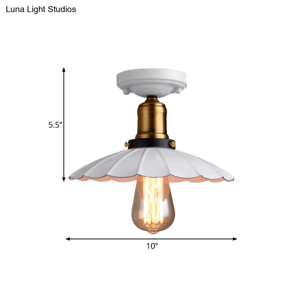 Retro Scalloped Edge Ceiling Light Fixture - Stylish 1 - Bulb Semi Flush In Metallic Black/White
