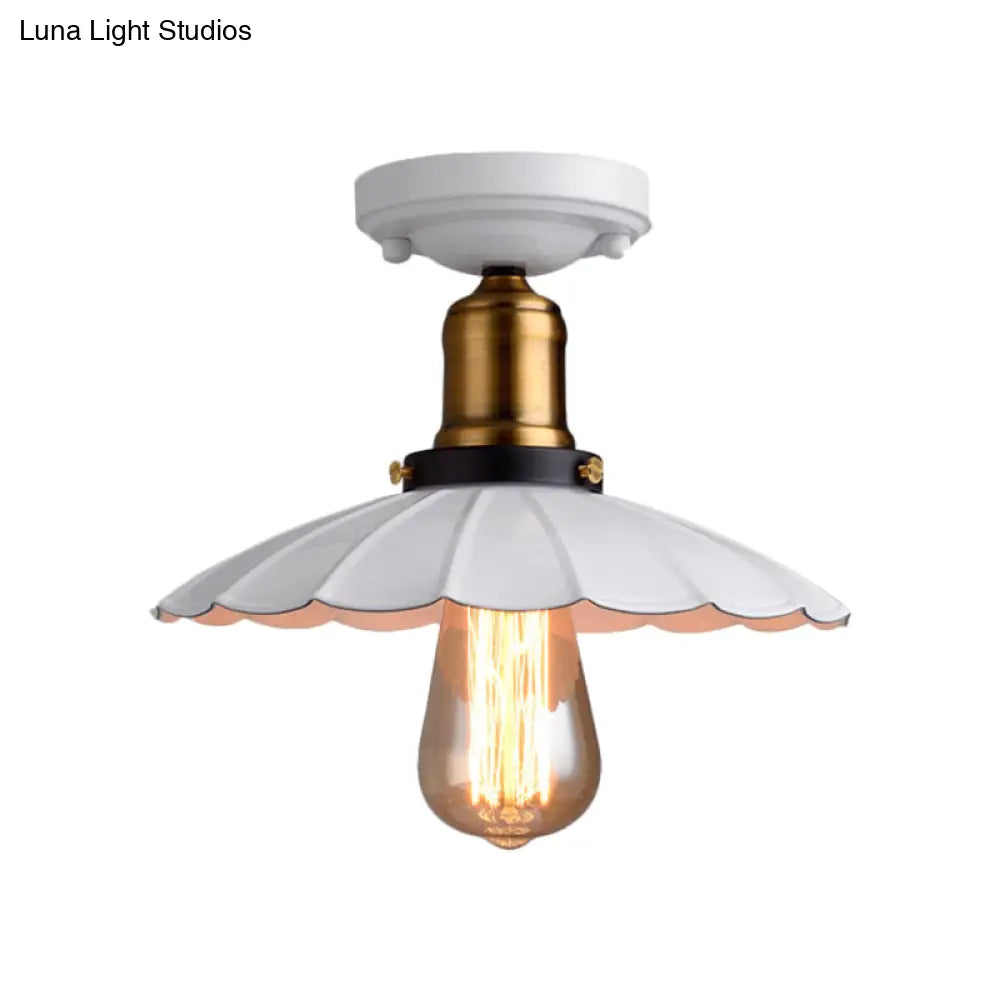 Retro Scalloped Edge Ceiling Light Fixture - Stylish 1 - Bulb Semi Flush In Metallic Black/White