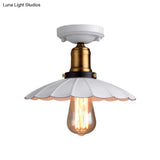 Retro Scalloped Edge Ceiling Light Fixture - Stylish 1 - Bulb Semi Flush In Metallic Black/White