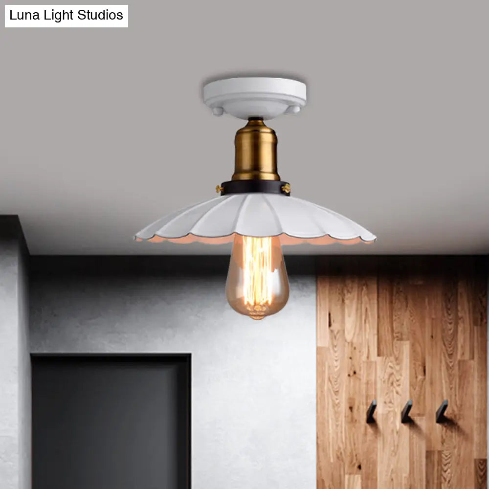 Retro Scalloped Edge Ceiling Light Fixture - Stylish 1 - Bulb Semi Flush In Metallic Black/White