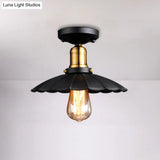 Retro Scalloped Edge Ceiling Light Fixture - Stylish 1 - Bulb Semi Flush In Metallic Black/White