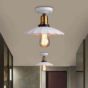 Retro Scalloped Edge Ceiling Light Fixture - Stylish 1 - Bulb Semi Flush In Metallic Black/White