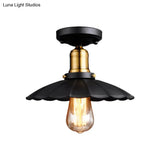 Retro Scalloped Edge Ceiling Light Fixture - Stylish 1 - Bulb Semi Flush In Metallic Black/White