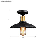 Retro Scalloped Edge Ceiling Light Fixture - Stylish 1 - Bulb Semi Flush In Metallic Black/White