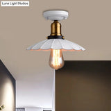 Retro Scalloped Edge Ceiling Light Fixture - Stylish 1 - Bulb Semi Flush In Metallic Black/White