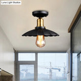 Retro Scalloped Edge Ceiling Light Fixture - Stylish 1 - Bulb Semi Flush In Metallic Black/White