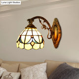 Retro Scalloped Wall Sconce Light: Stained Glass Bedroom Fixture With Tulip Pattern In Beige
