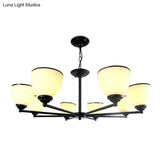 Retro Semi Flush Mount Metallic Ceiling Light With Black Finish And Bell Cream Glass Shade For