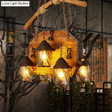Retro Ship-Shaped Island Lamp - Black Metallic Hanging Light Fixture For Restaurants 6 Lights White