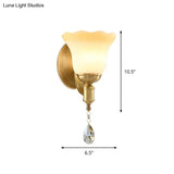 Retro Style 1/2-Head Gold Wall Lamp With Crystal Drop - Blossom Opaque Glass Lighting