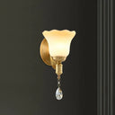Retro Style 1/2-Head Gold Wall Lamp With Crystal Drop - Blossom Opaque Glass Lighting 1 /
