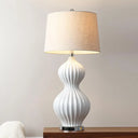 Retro Style 1-Head Fabric Nightstand Lamp With Flaxen Drum Shade For Study Room