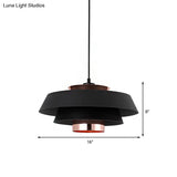 Retro Style 1-Light Metal 3-Tier Black Drum Shade Ceiling Fixture - Ideal For Restaurants